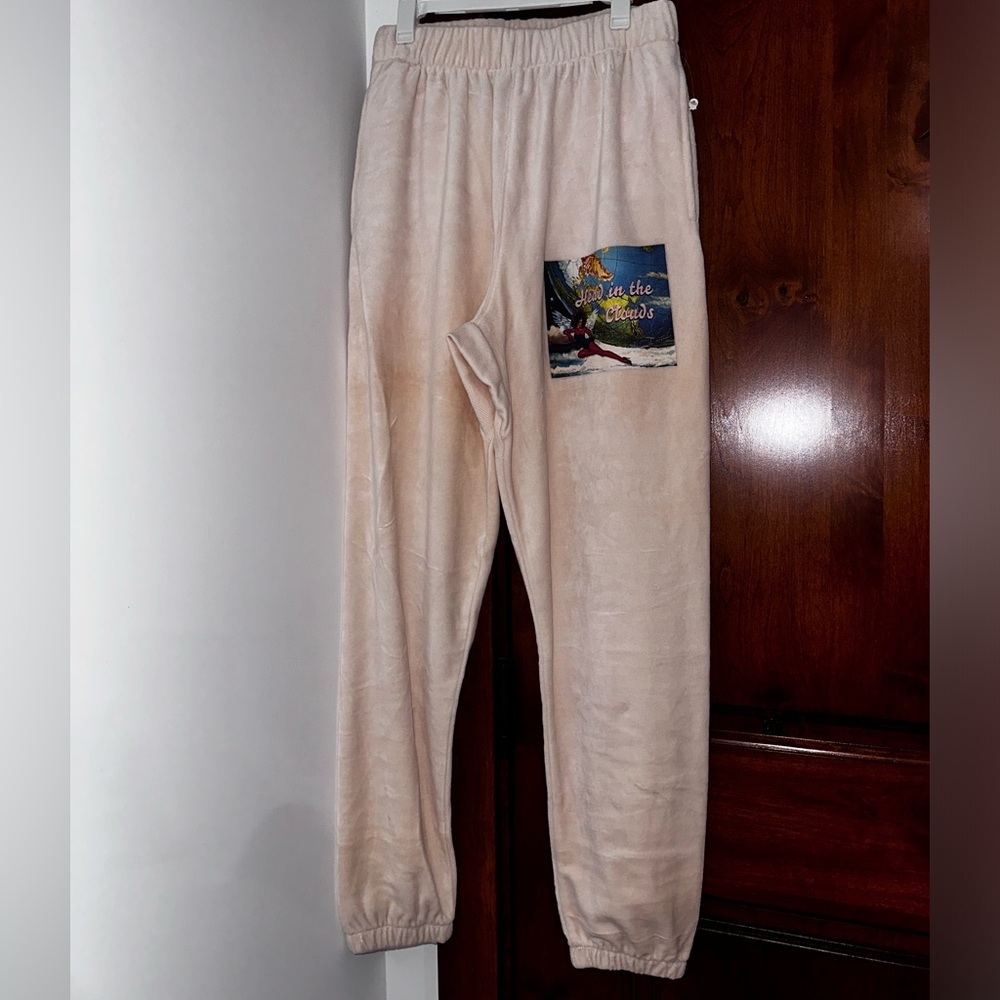 Boys Lie Cream Track Pants with Elastic Waistband and Graphic Detail